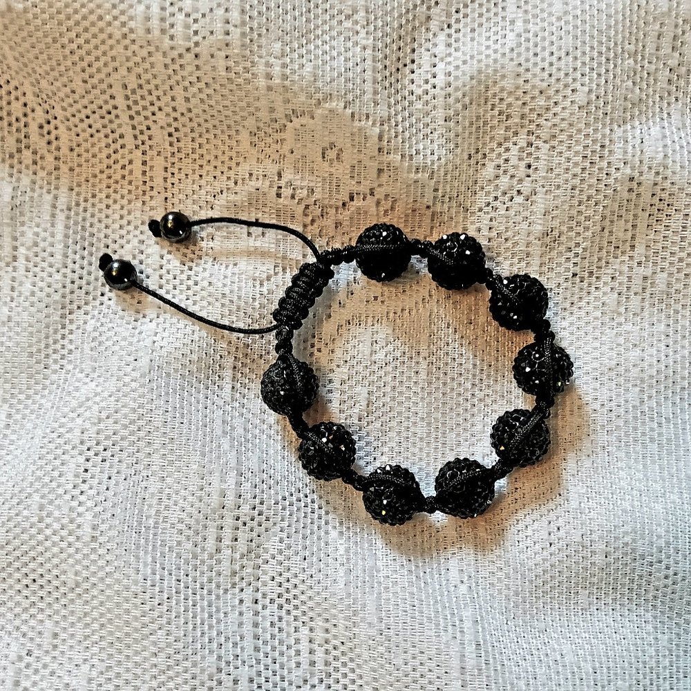 Black Crystal Ball Shamballa Inspired Bracelet